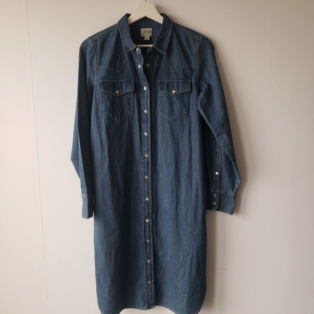 j crew M0535 Button Front Denim shirtdress with tie belt size 4